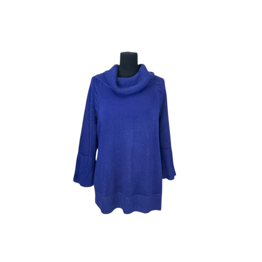 Chico's Royal Blue Cowl Neck Bell Sleeve Sweater Size 2 M/L